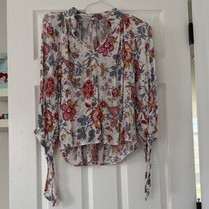 Nicole Miller Floral V-Neck Long Sleeve Blouse - White Multicolor
